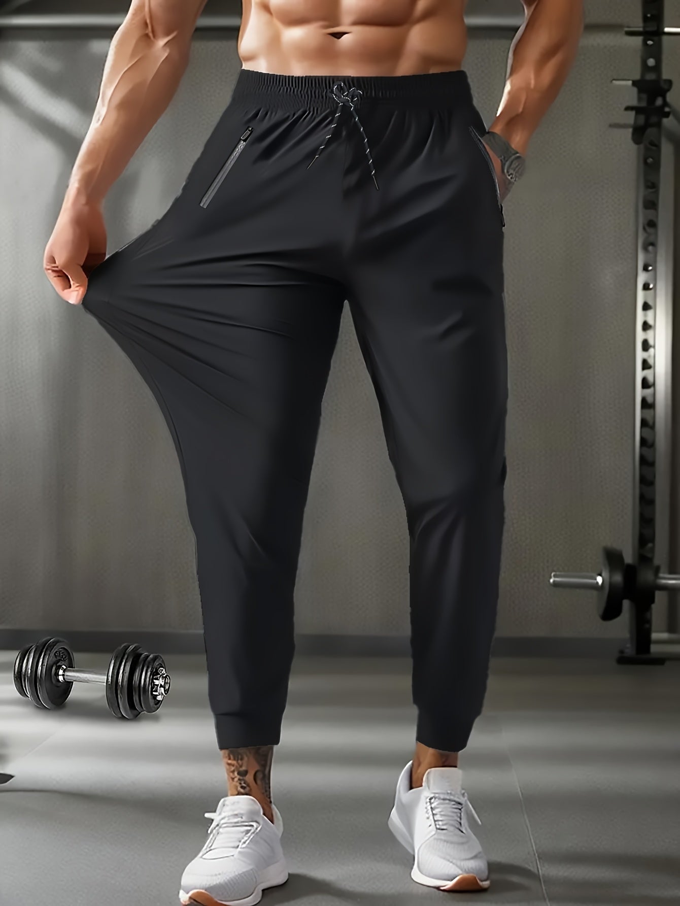 Men's Tapered Joggers Solid Color Polyester Blend Zipper Casual Spring Fall