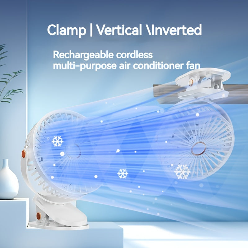 Black Portable Clip-On Fan with 360° Rotation, 5 Speeds, Battery Operated
