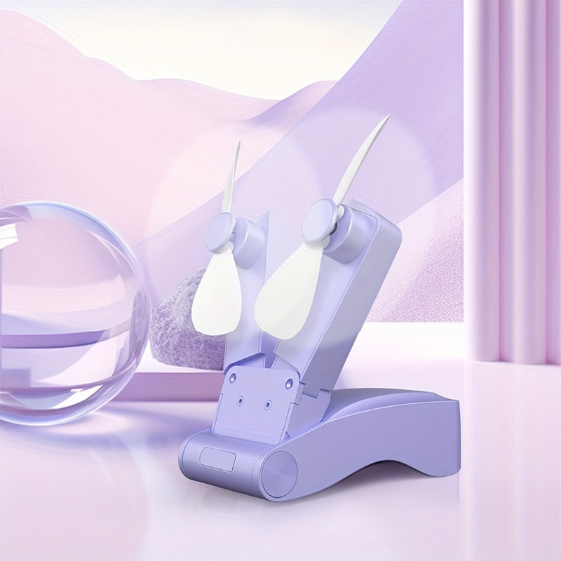 Mini fan with dual heads, strong wind, long-lasting battery, USB rechargeable, lightweight cooling