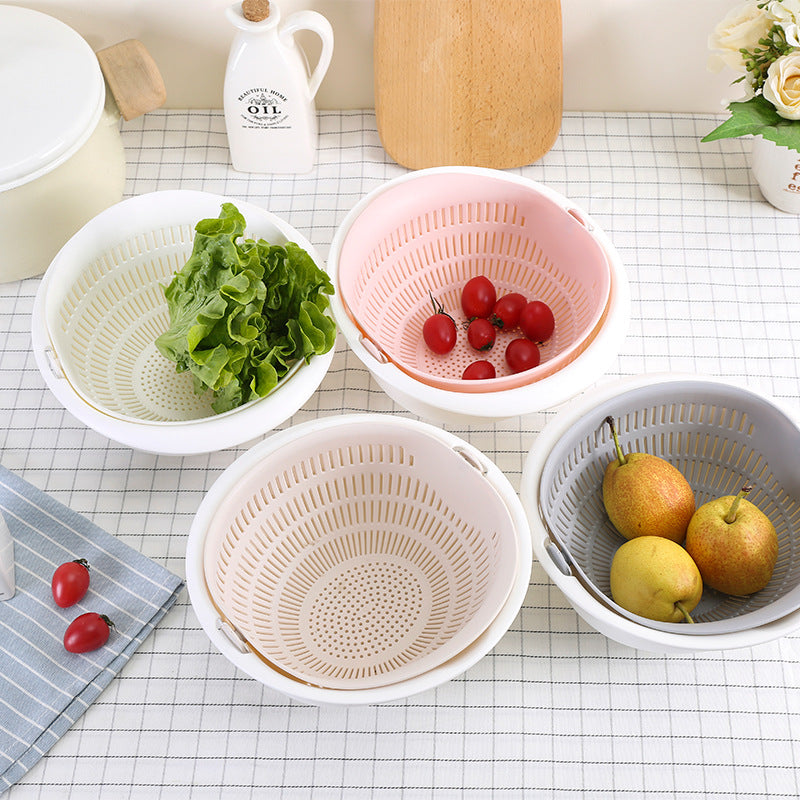 Silicone Kitchen Double Layer Drain Basket Vegetable Fruit Strainer