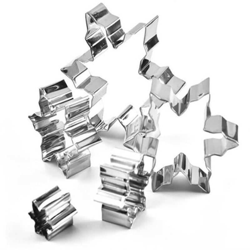 Set of 5 Stainless Steel Snowflake Cookie Molds for Baking and Decorating