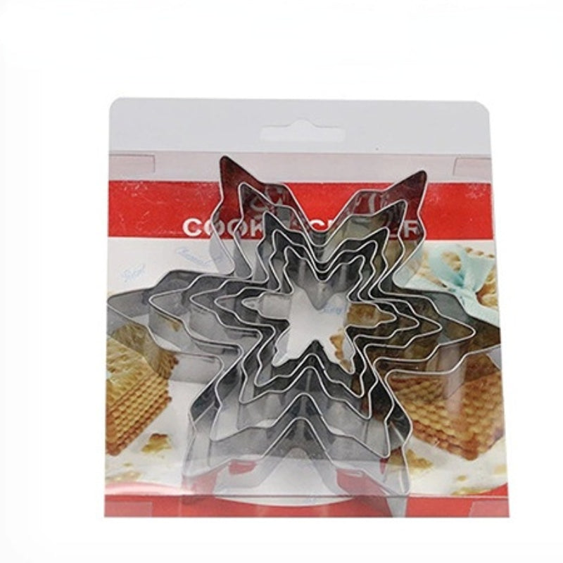 Set of 5 Stainless Steel Snowflake Cookie Molds for Baking and Decorating
