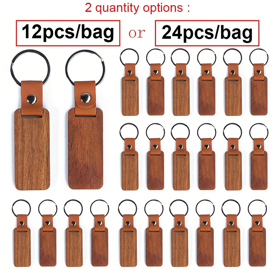 Wooden Keychains Set, Rectangular Tags for Men, 12 or 24 Pieces
