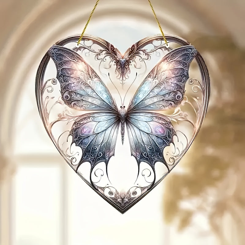 Decorative Glass Pendant with Heart Butterfly Pattern for Home Decor