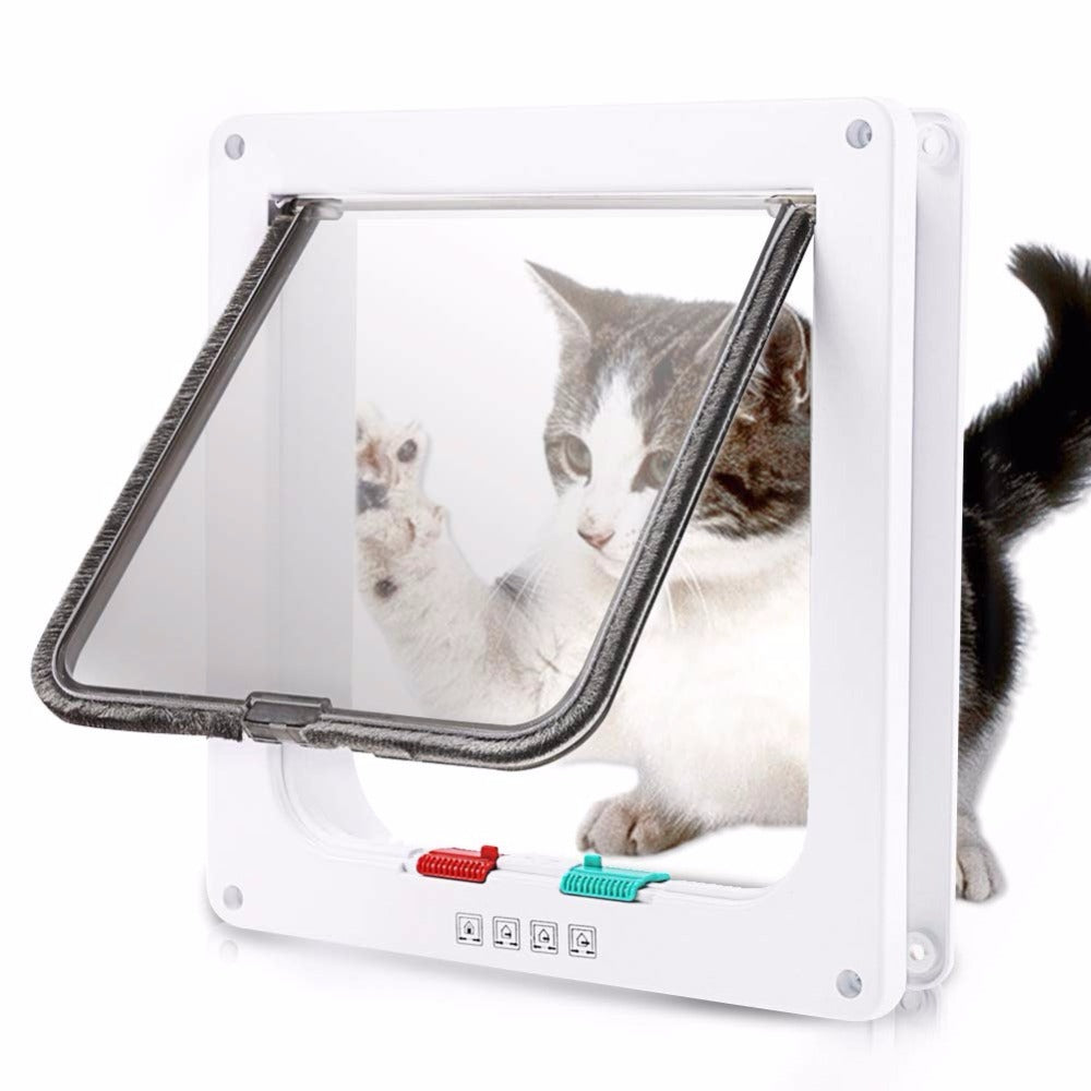 Weatherproof 4-Way Locking Pet Door for Dogs and Cats Made of Durable ABS with Easy Installation and Multiple Sizes