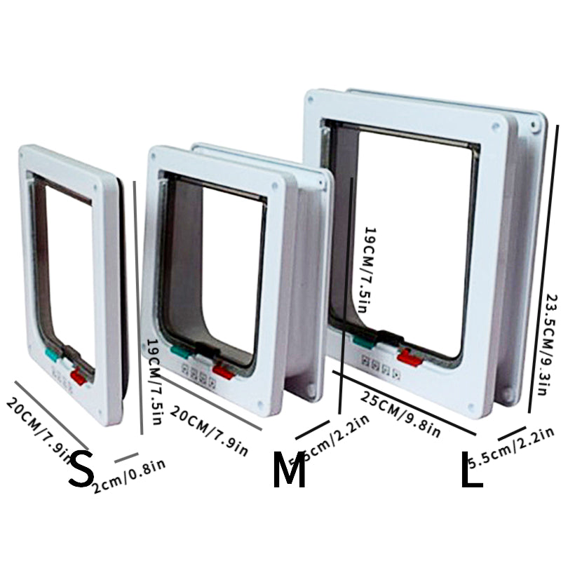 Weatherproof 4-Way Locking Pet Door for Dogs and Cats Made of Durable ABS with Easy Installation and Multiple Sizes