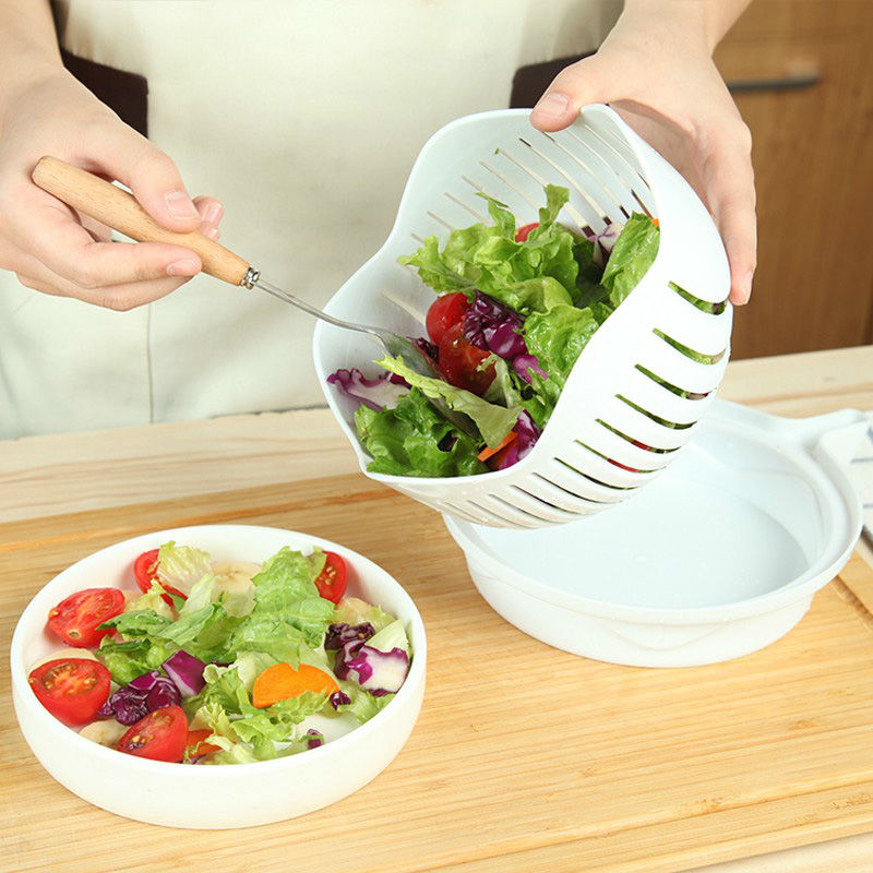 Plastic Salad Cutter Chopping Bowl for Camping and Kitchen Use