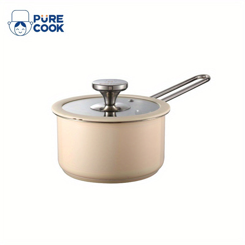 Cooking Pots Set with Glass Lids Stainless Steel Beige and White Compatible with Gas Stove