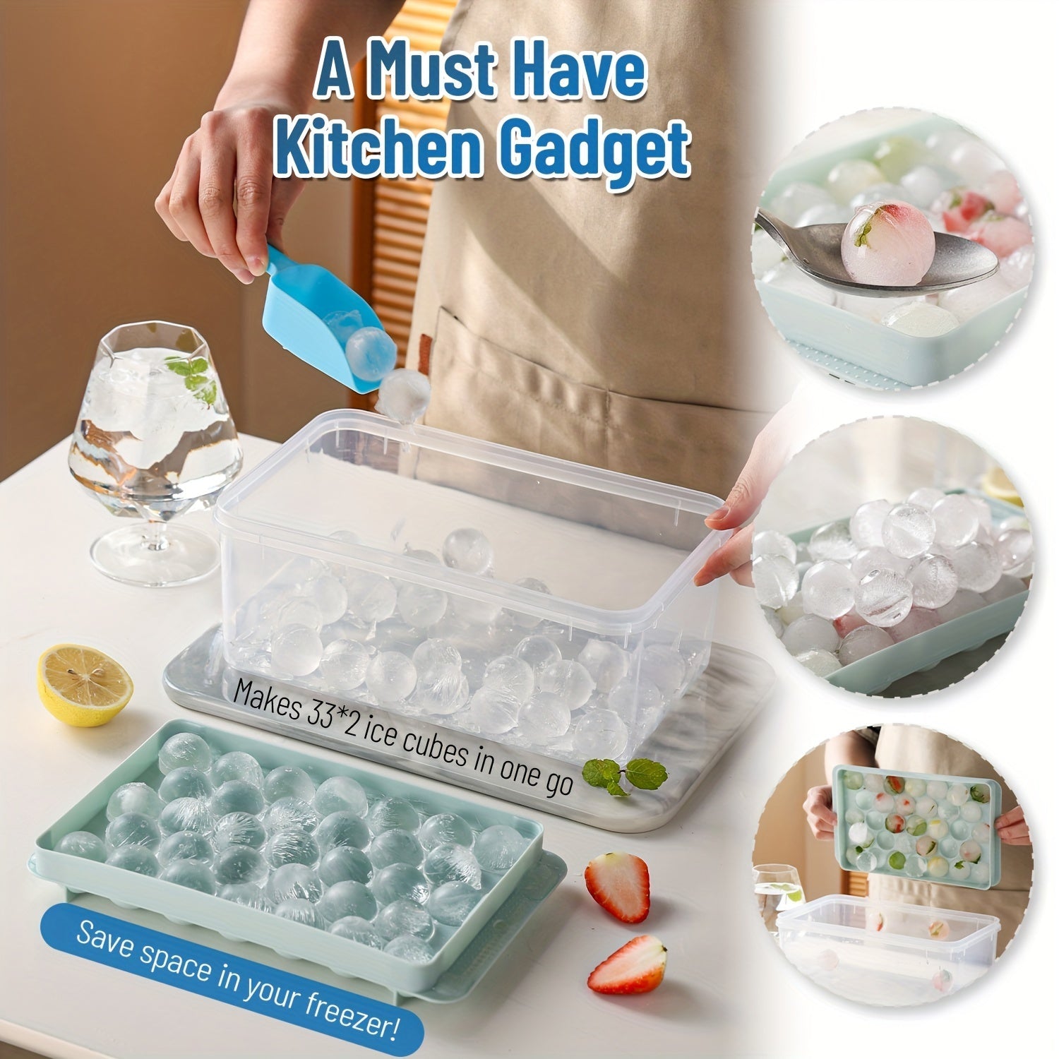 Ice Cube Mold Set with Scoop Tongs, Easy Release Tray, Storage Box for Cocktails Whiskey Coffee