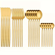24-Piece Gold Finish Cutlery Set with Steak Knife Salad Fork Spoon Dishwasher Safe