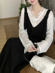 Women's Sleeveless V-Neck Maxi Dress with Buttons, Elastic Solid Color Casual Layering