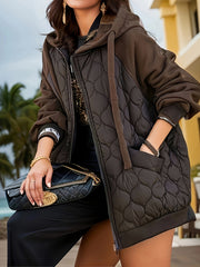 Women's Hooded Padded Jacket Winter Water-Resistant Quilted Long Sleeve