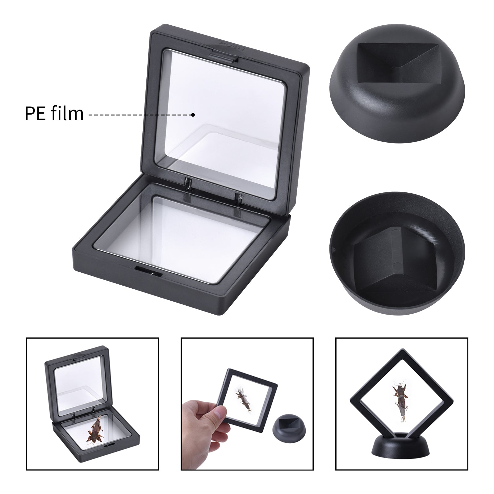 10 Sets of Jewelry Display Cases with 3D Floating Design and Thin Film for Rings Necklaces Bracelets Earrings