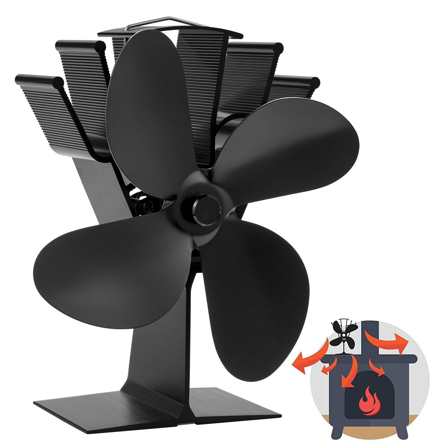 Heat Powered Stove Fan 4-Blade Fireplace Fan for Energy Efficiency and Home Comfort