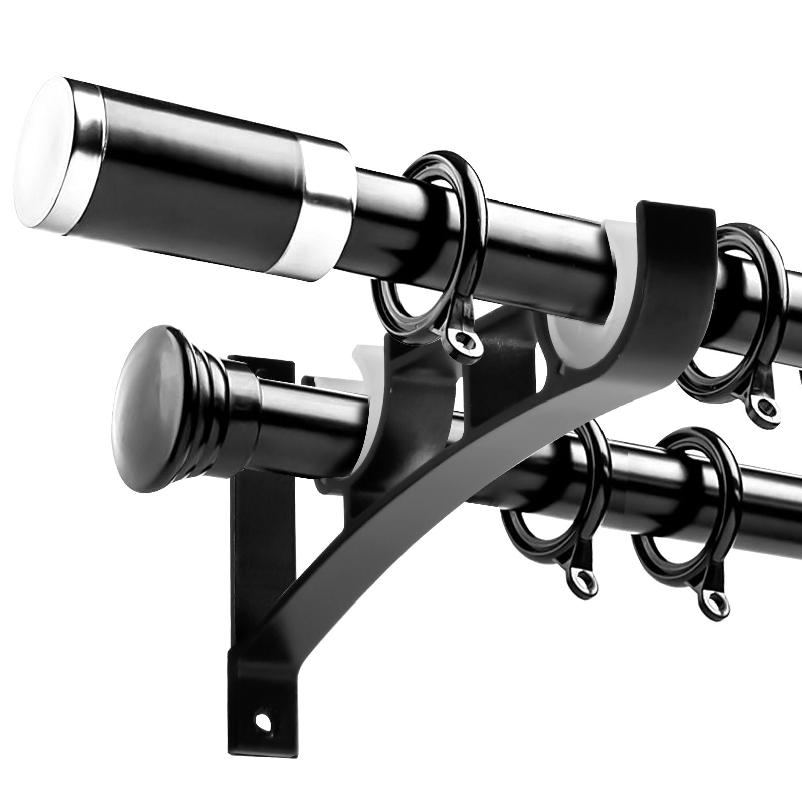 Soportes para cortinas de uso pesado con doble gancho, soportes de metal negro, hasta 50 kg
