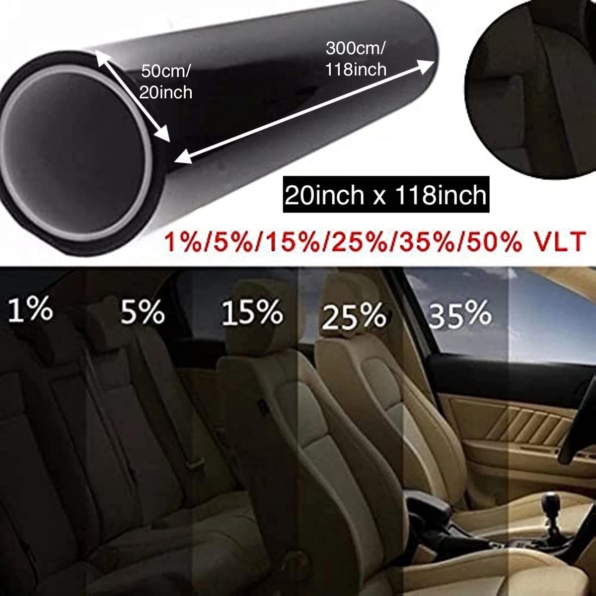 Black Car Window Tint Film Roll UV Protection Solar Insulation 50x300cm