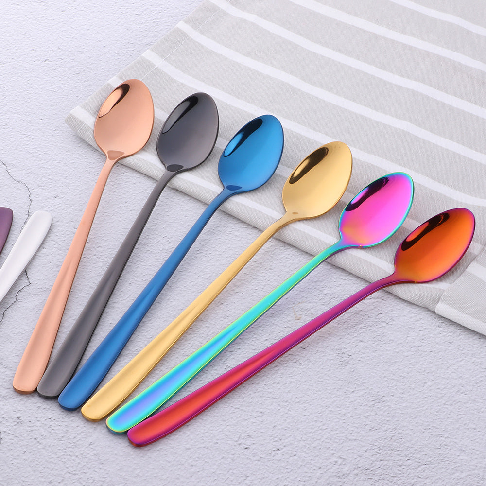 Long Handle Rainbow Ice Cream Spoon Stainless Steel Stirring and Mixing Tool