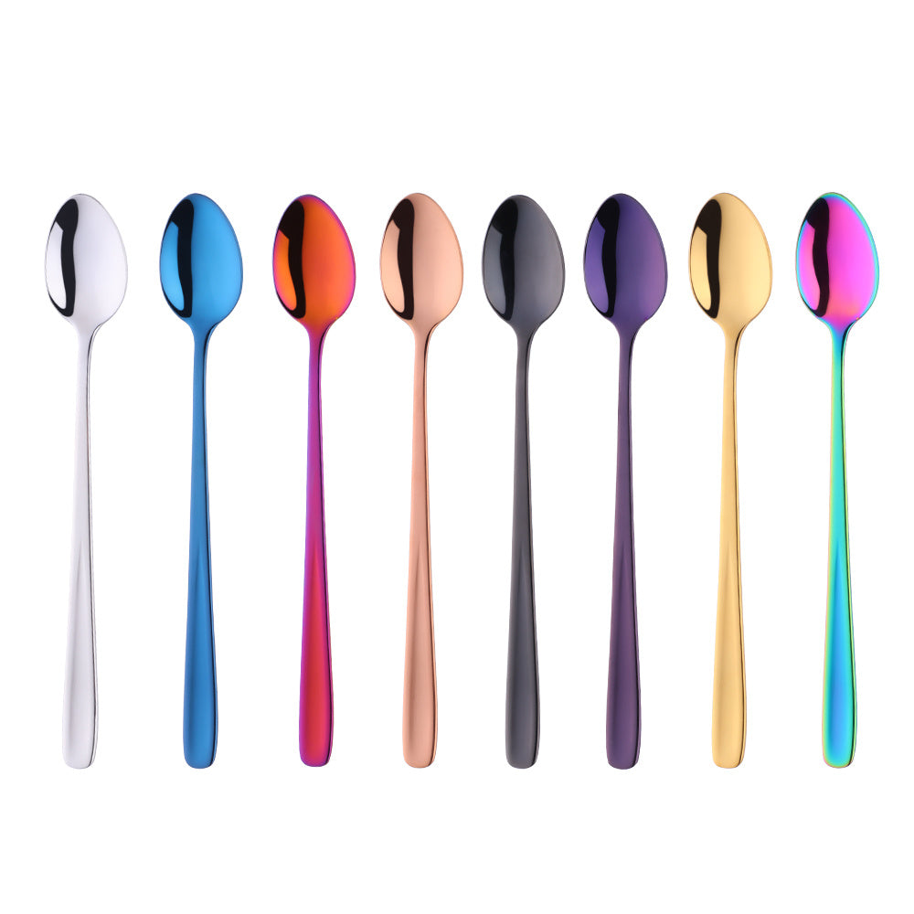 Long Handle Rainbow Ice Cream Spoon Stainless Steel Stirring and Mixing Tool