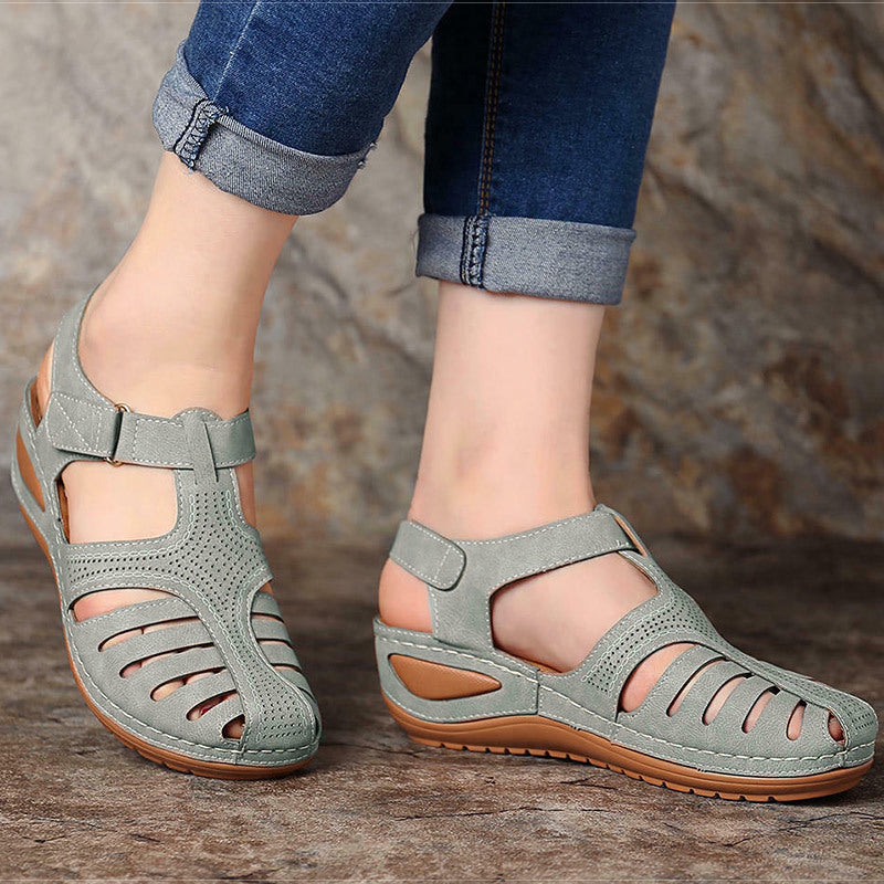 Women's Wedge Sandals Platform Heel Ankle Strap Round Toe Solid Color Summer