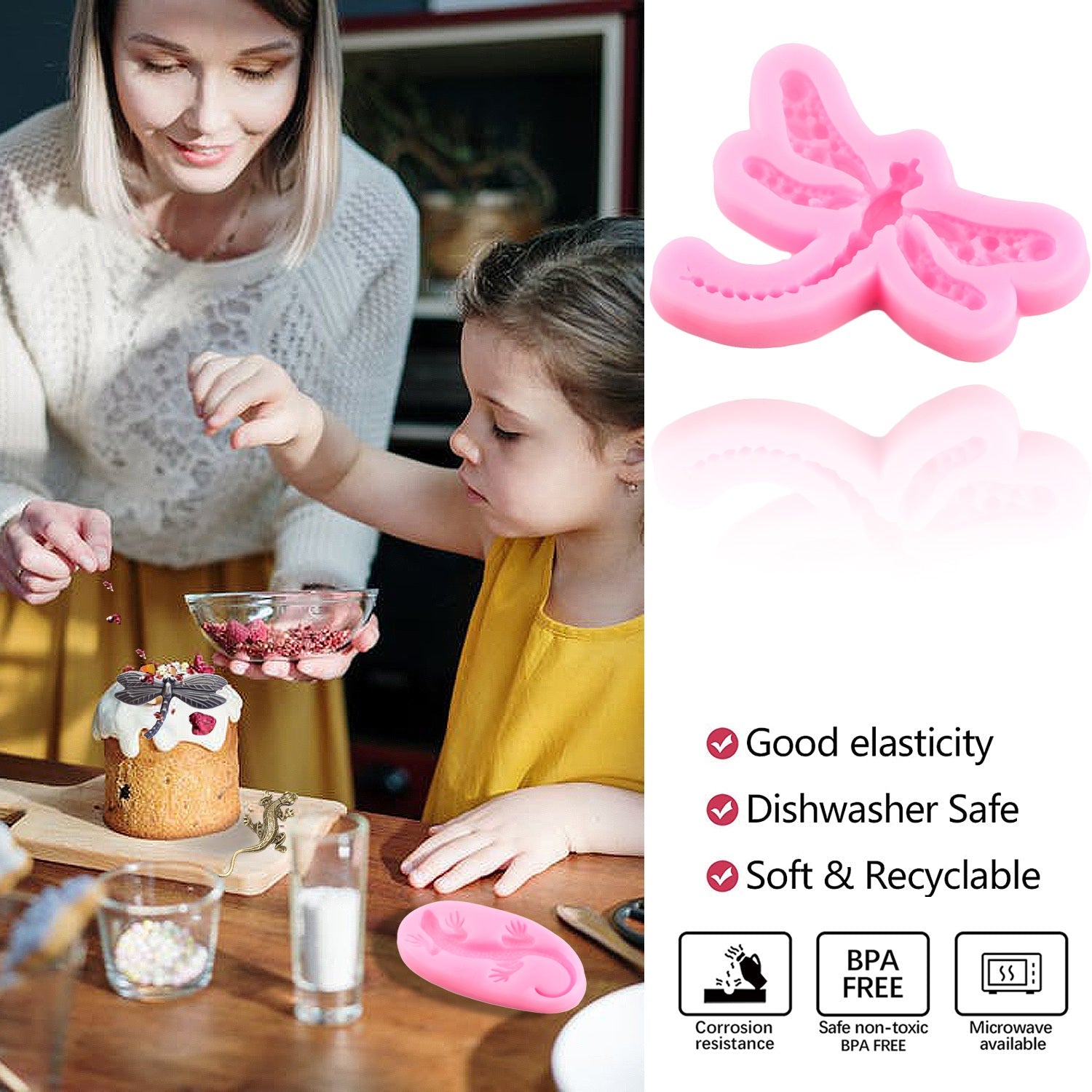 Gecko Lizard Silicone Fondant Mold for Cake Decorating and Baking