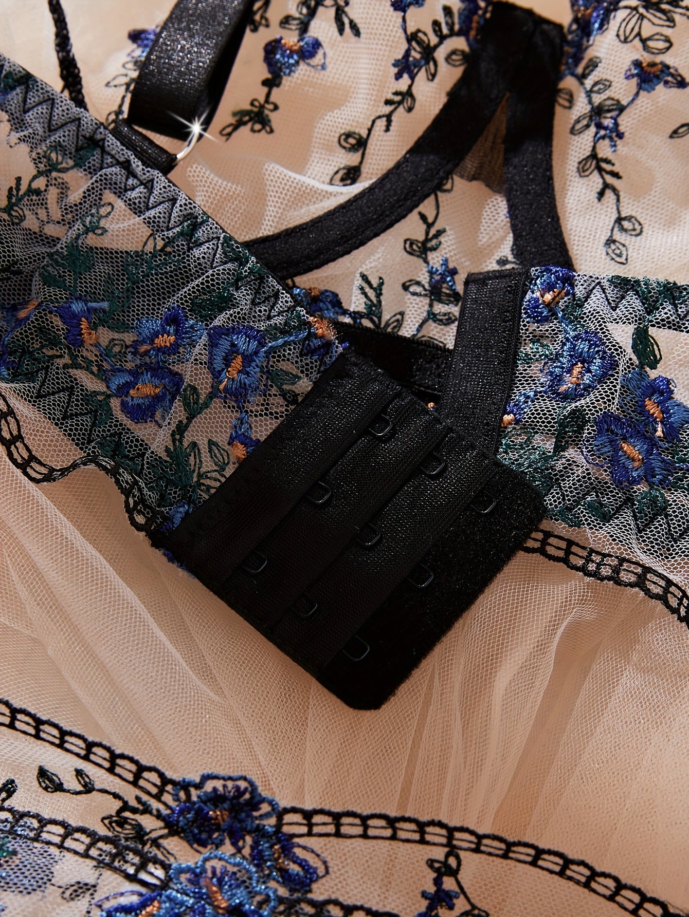 Plus Size Floral Embroidered Sheer Lingerie Set for Adults