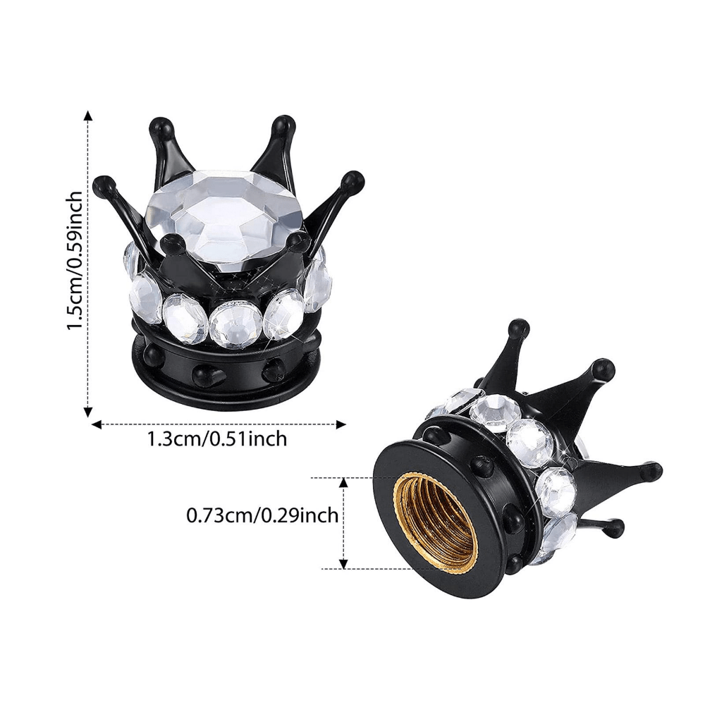 Universal Metal Tire Valve Stem Caps Crown Diamond Design Pack of 4