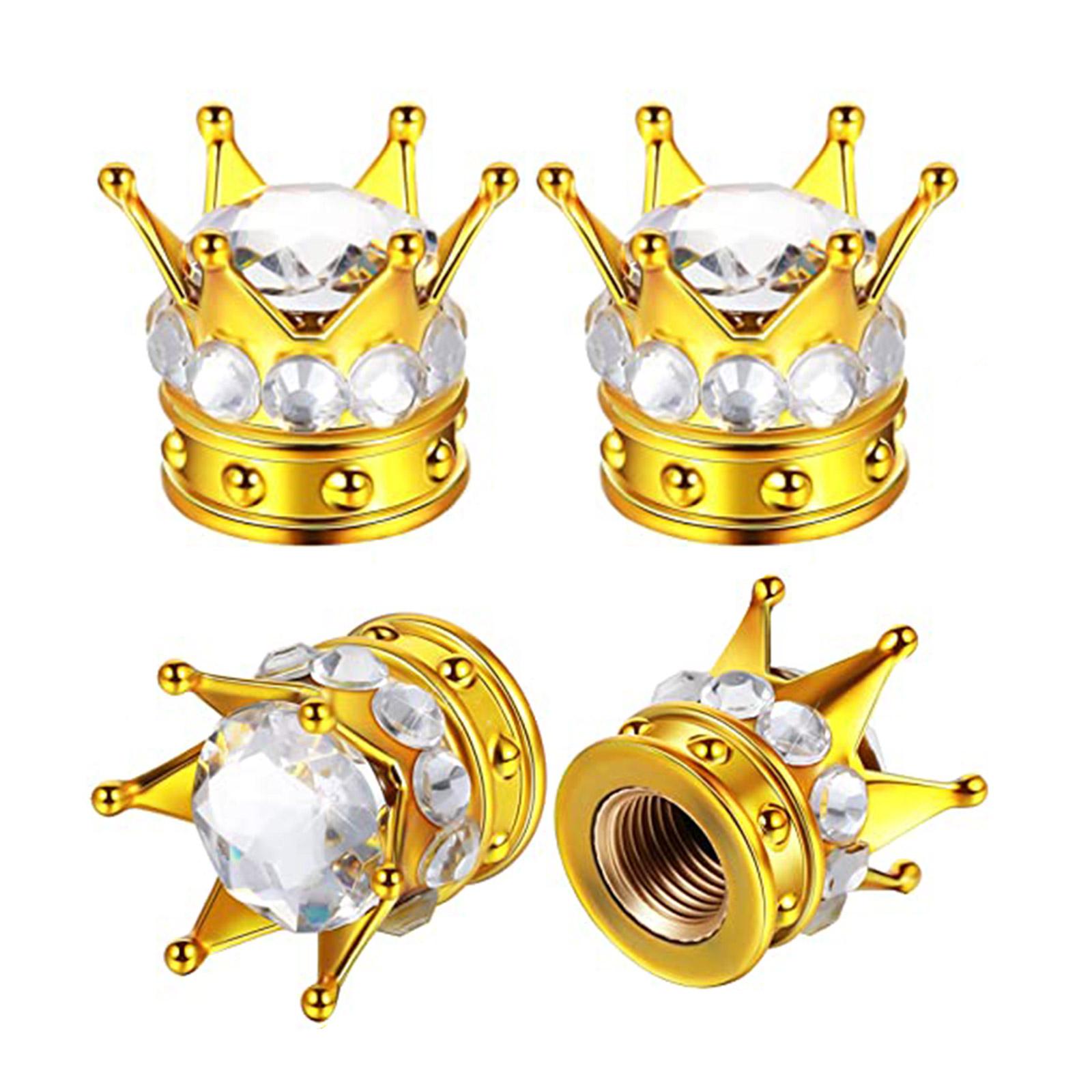 Universal Metal Tire Valve Stem Caps Crown Diamond Design Pack of 4