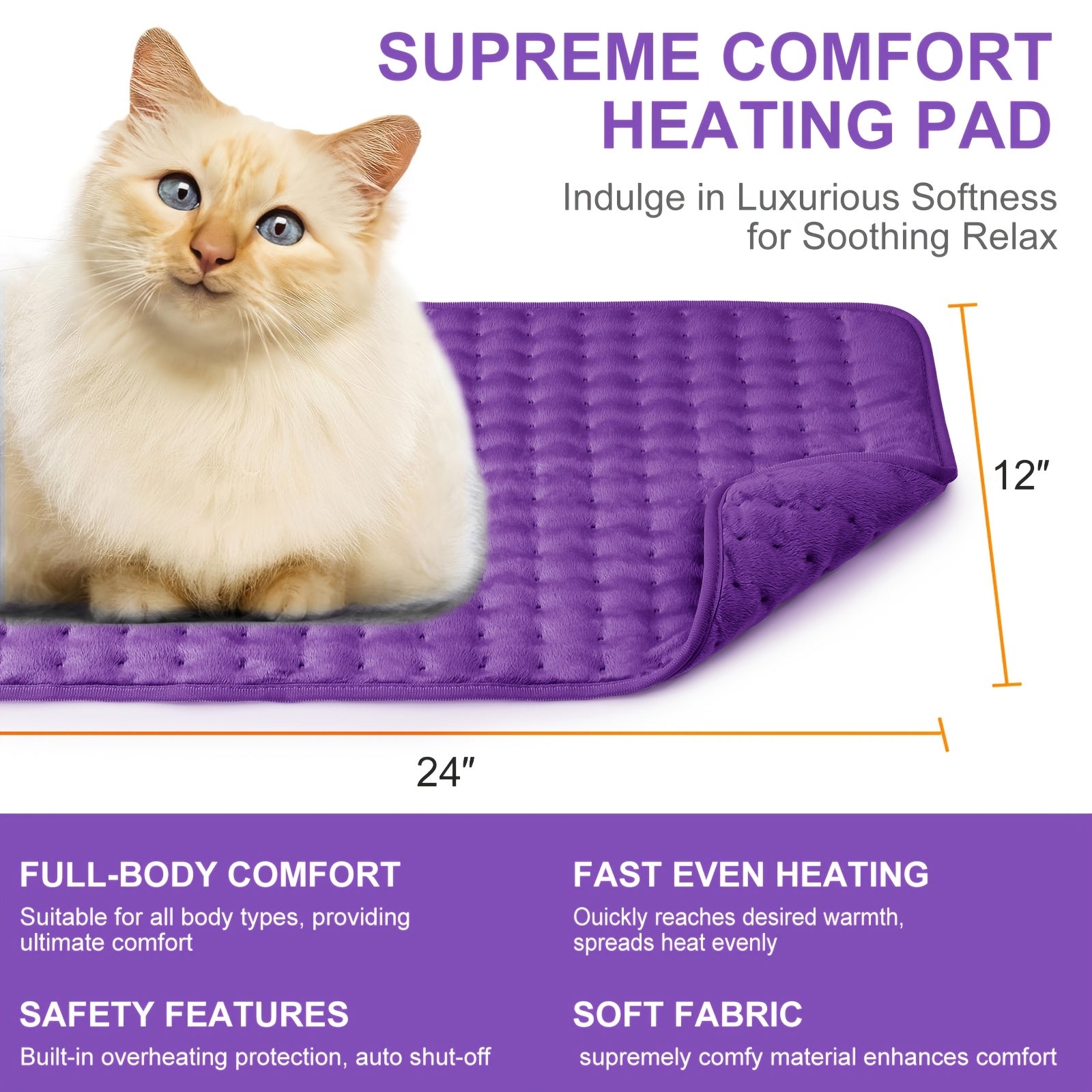 XL Heating Pad 6 Heat Levels 140°F Max 30x60 cm Flannel Washable