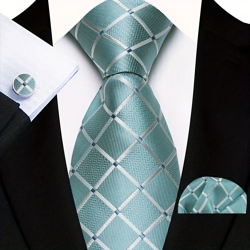 Men's Plaid Tie, Pocket Square and Cufflinks Set