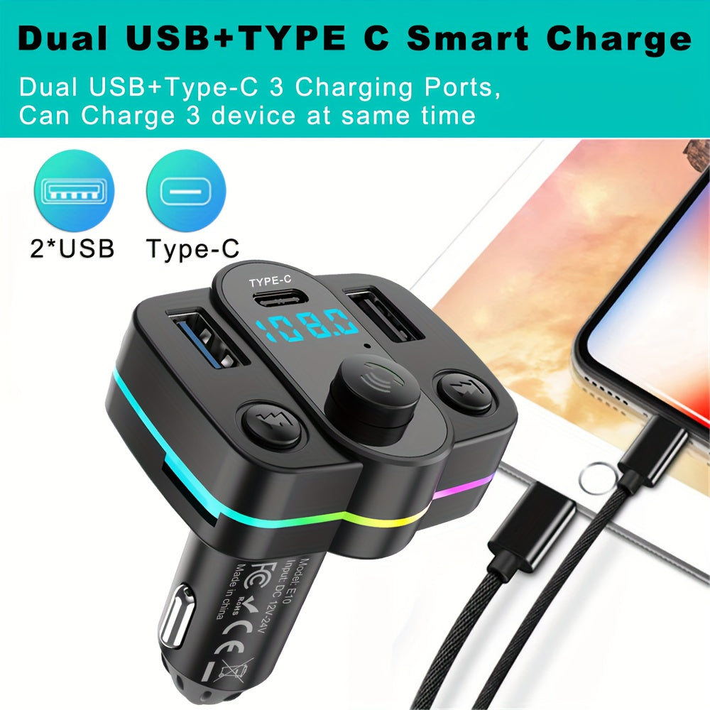 Wireless Car FM Transmitter MP3 Player Dual USB-C Charging Hands-Free Call