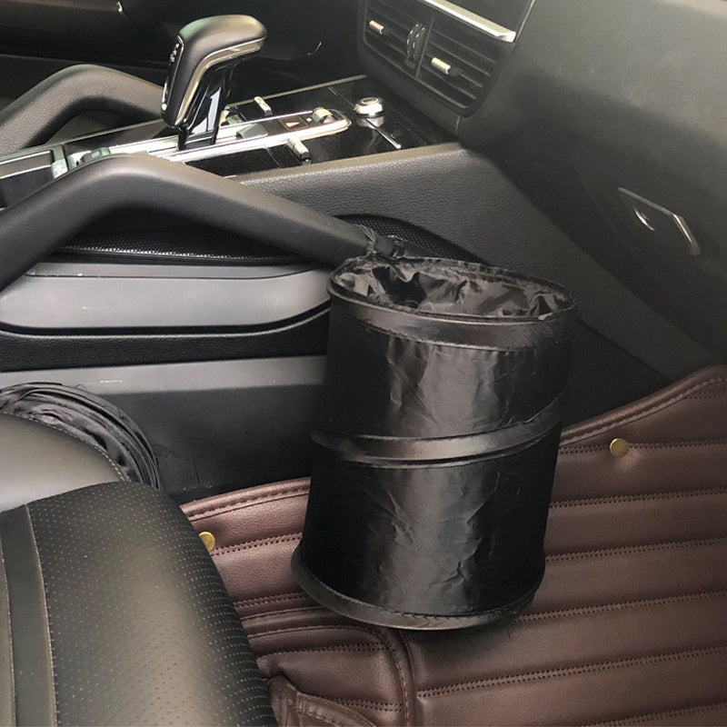 Cubo de basura para coche negro, bolsa de basura a prueba de fugas con bolsillo lateral para coches