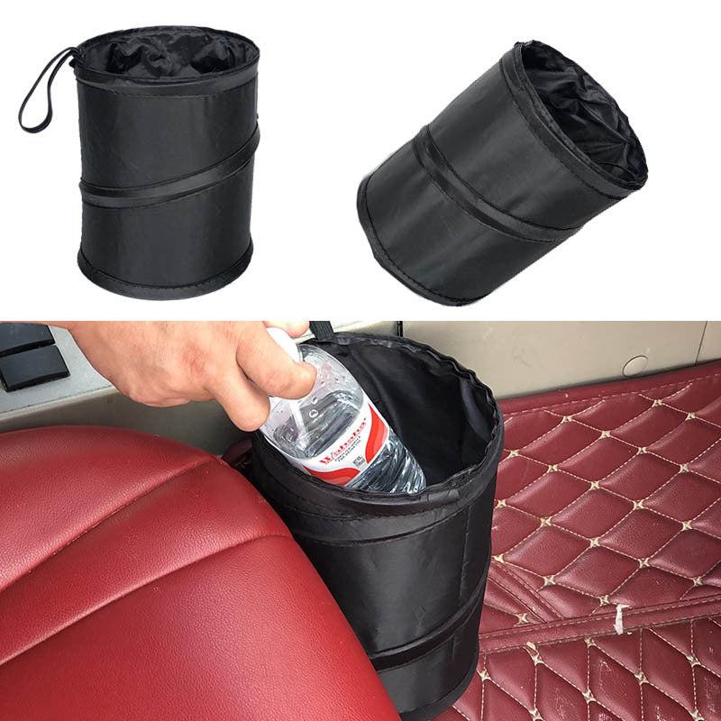 Cubo de basura para coche negro, bolsa de basura a prueba de fugas con bolsillo lateral para coches