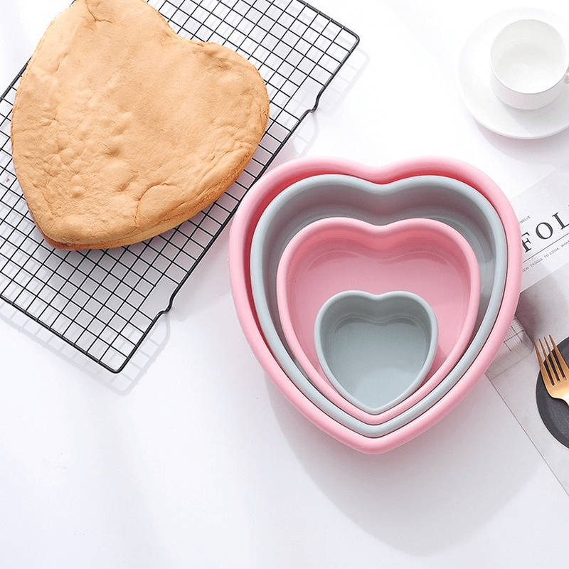 Heart-Shaped Silicone Cake Pan 10.16/15.24/20.32 cm Non-Stick Baking Mold for Layered Cakes and Bread