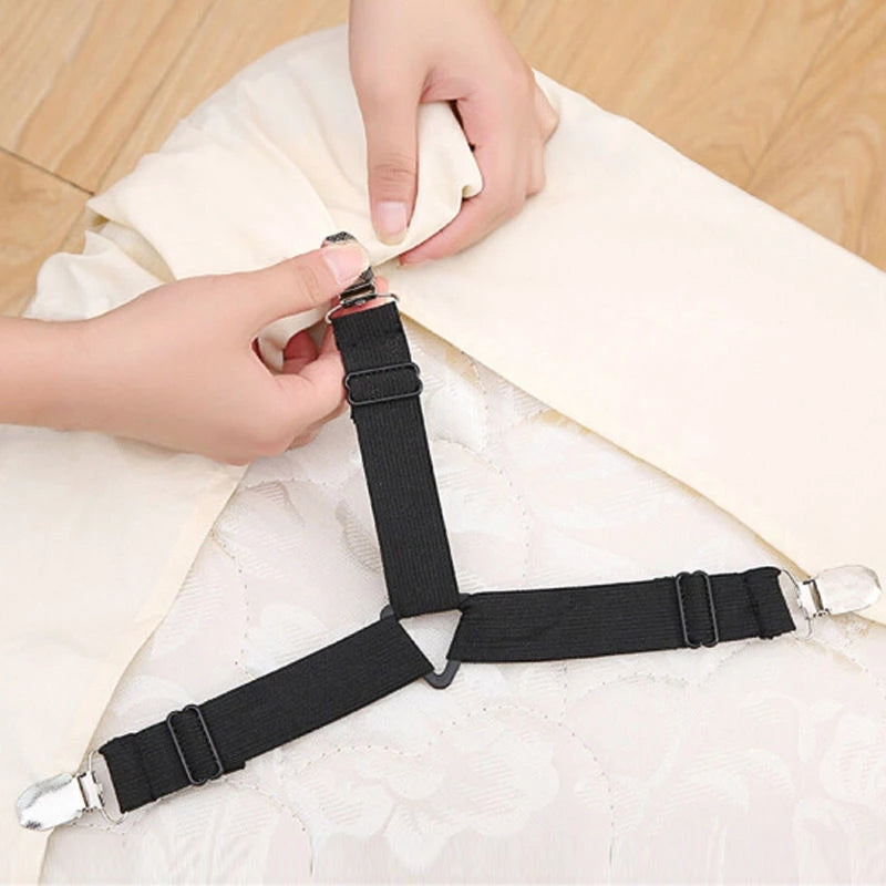Set of 4 Adjustable Triangle Bed Sheet Straps for Secure Corner Fit