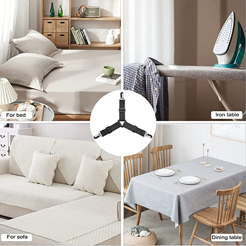 Set of 4 Adjustable Triangle Bed Sheet Straps for Secure Corner Fit