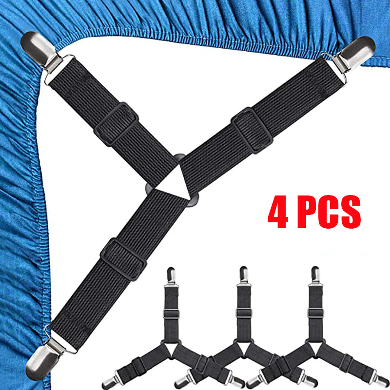 Set of 4 Adjustable Triangle Bed Sheet Straps for Secure Corner Fit