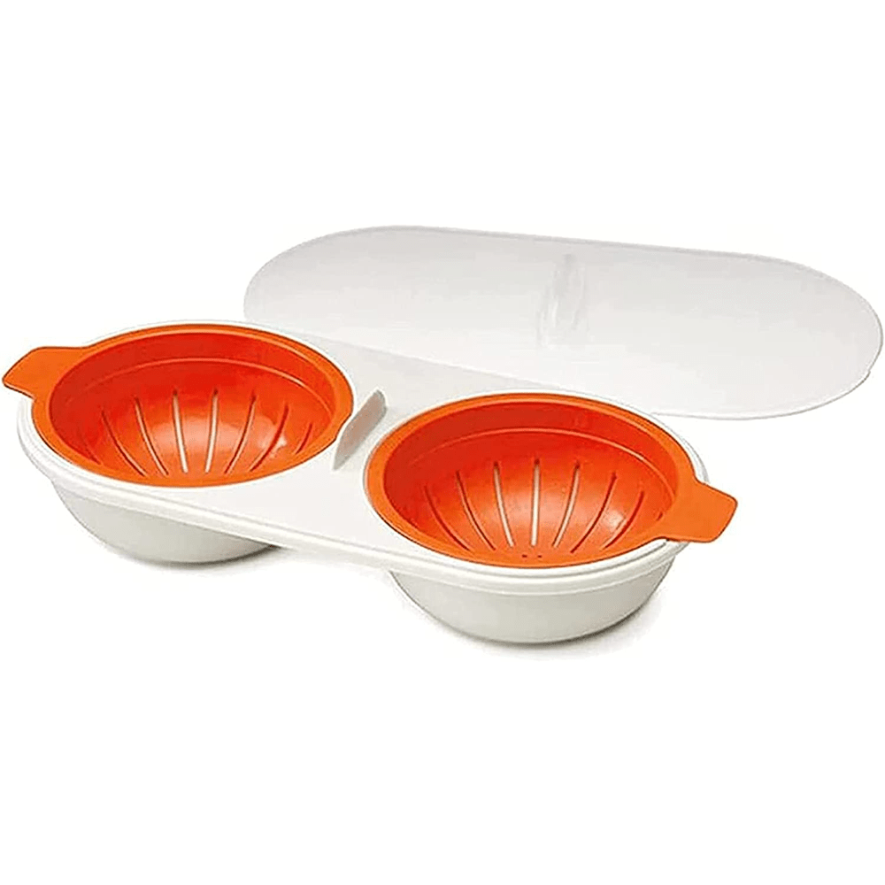 2-Cup Microwave Egg Poacher with Drain Basket, BPA Free, Green Blue Red