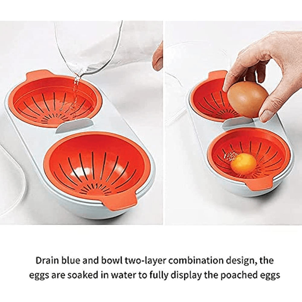 2-Cup Microwave Egg Poacher with Drain Basket, BPA Free, Green Blue Red