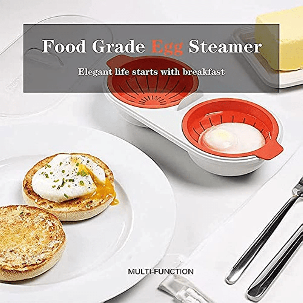 Poacher de huevos para microondas de 2 tazas con cesta de drenaje, libre de BPA, verde azul rojo