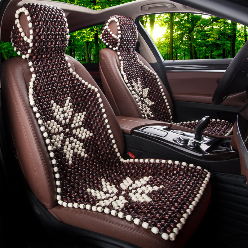 Breathable Wooden Bead Car Seat Cushion with Floral Embroidery for All-Season Comfort