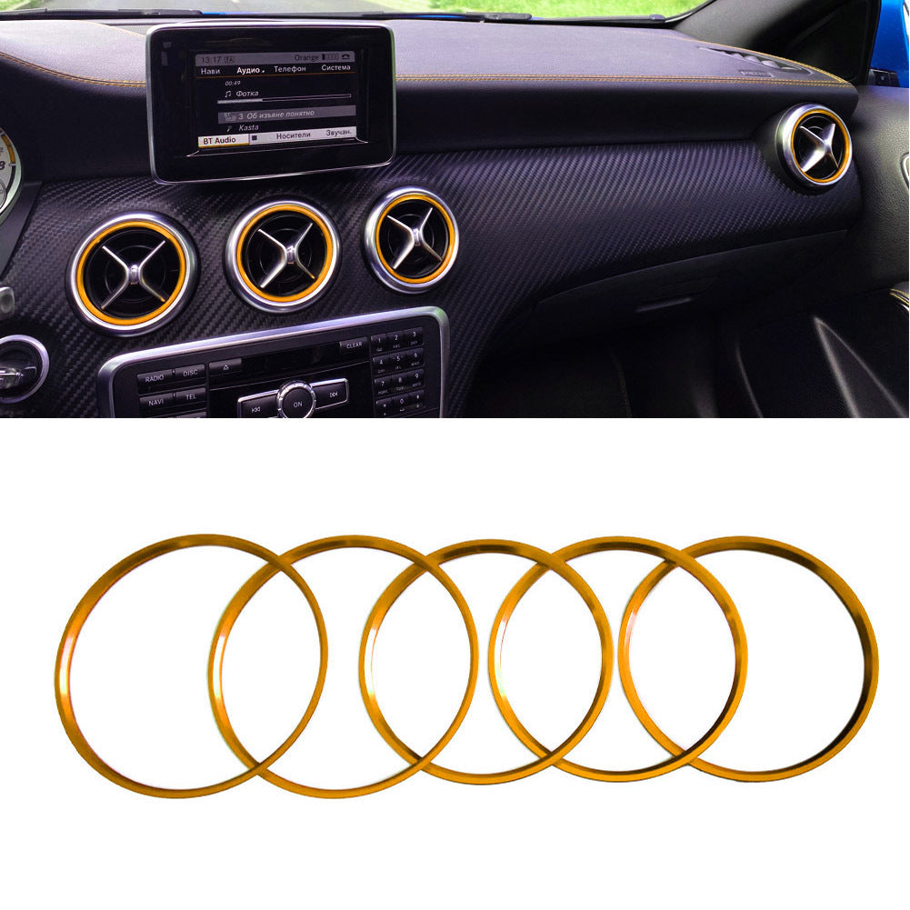 Avtomobil ichki qismi uchun 5 dona rangli alyuminiy qotishmasidan yasalgan havo ventili uchun halqa bezak to'plami