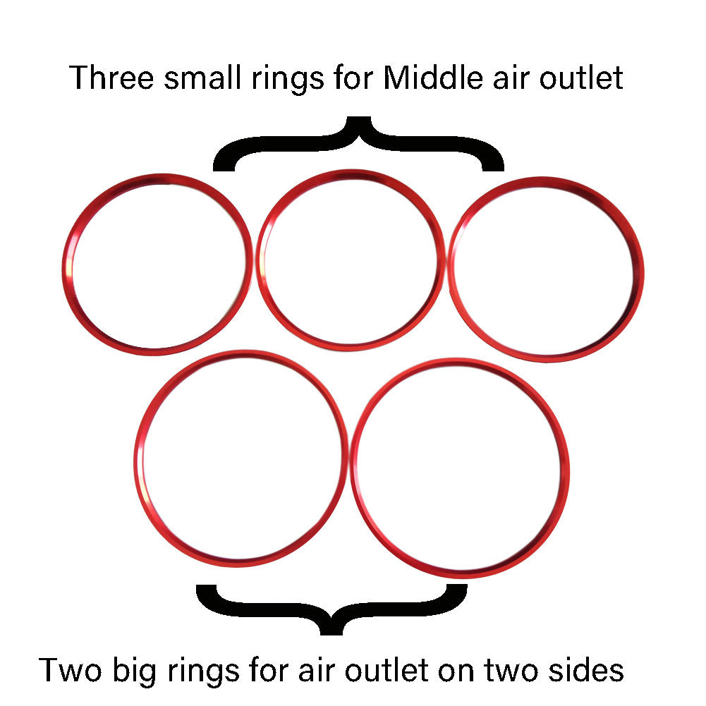 Avtomobil ichki qismi uchun 5 dona rangli alyuminiy qotishmasidan yasalgan havo ventili uchun halqa bezak to'plami