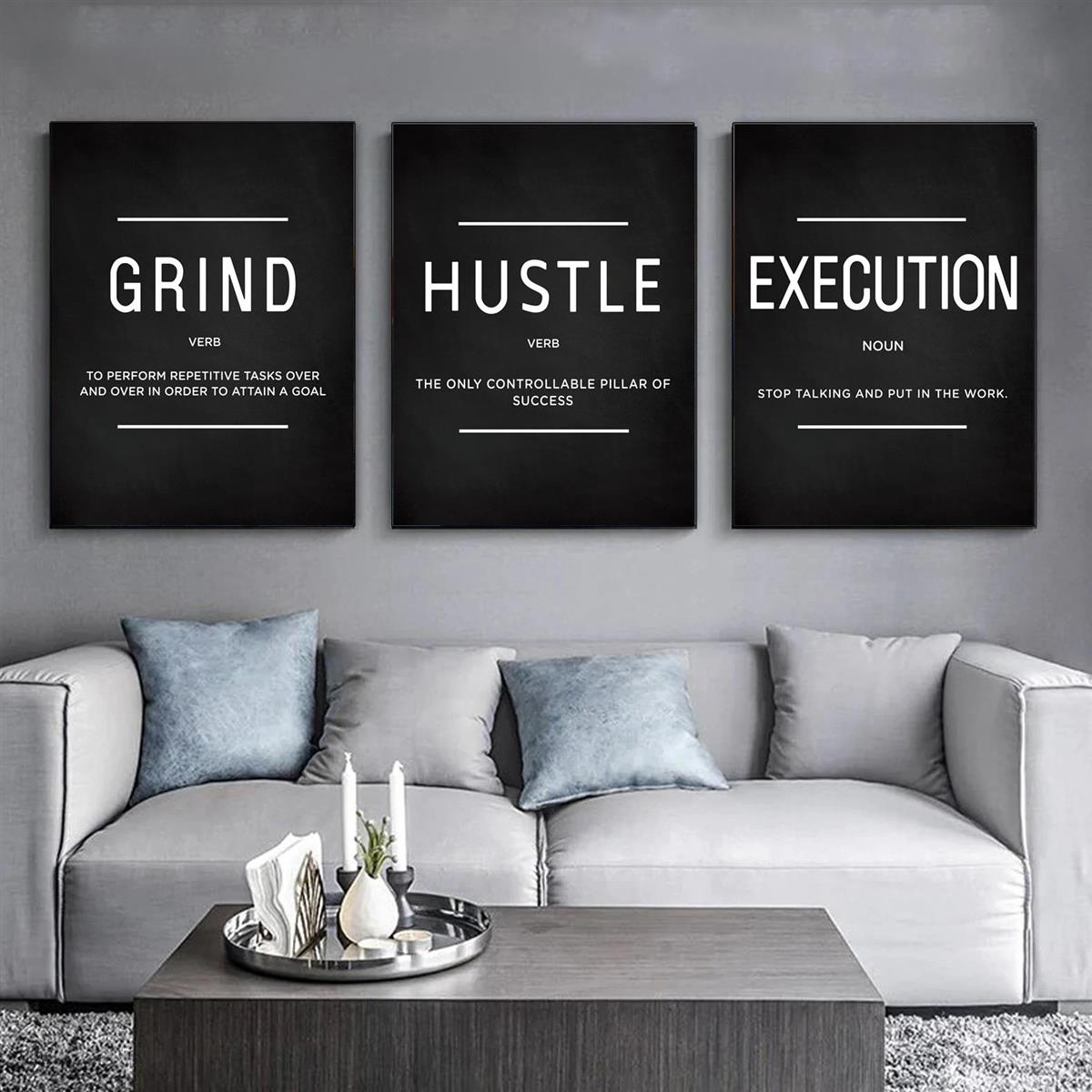 Set of 3 Motivational Canvas Wall Art Quotes for Home Office and Living Room Decor