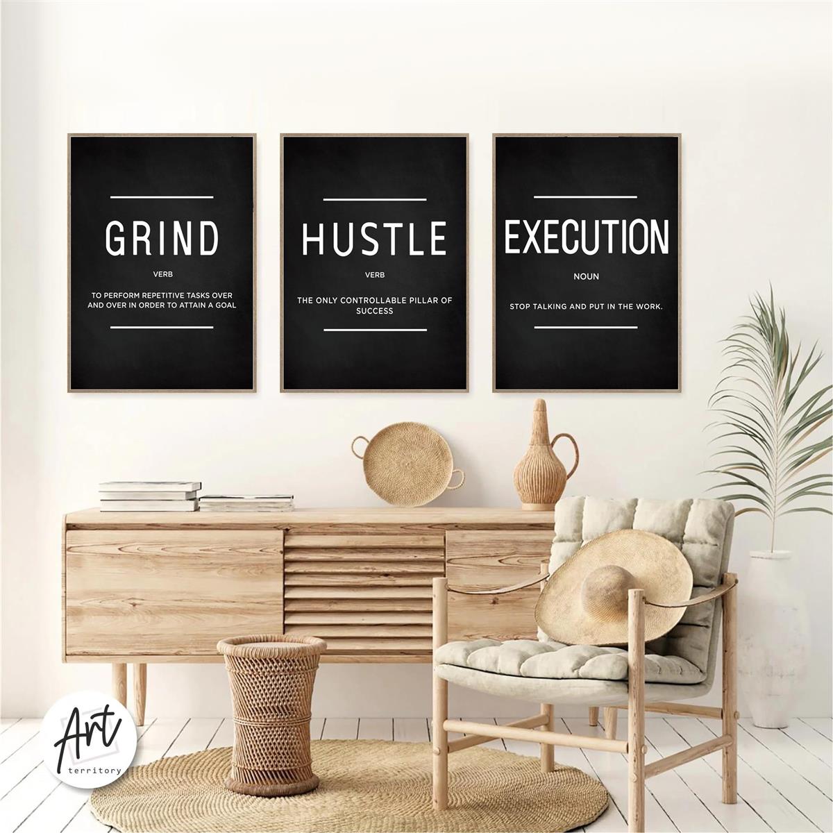 Set of 3 Motivational Canvas Wall Art Quotes for Home Office and Living Room Decor