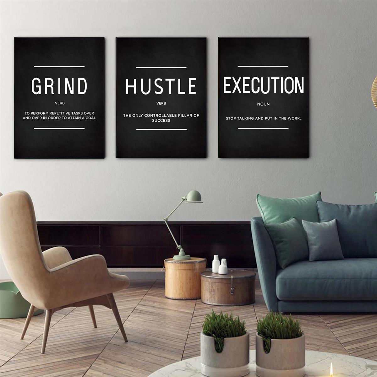 Set of 3 Motivational Canvas Wall Art Quotes for Home Office and Living Room Decor