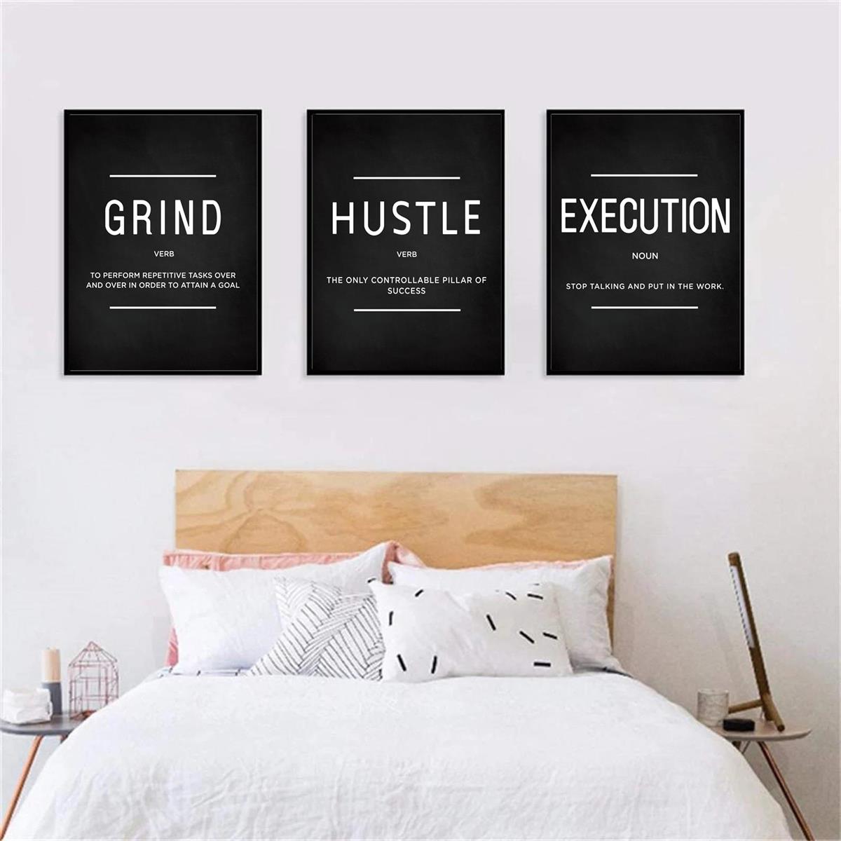 Set of 3 Motivational Canvas Wall Art Quotes for Home Office and Living Room Decor
