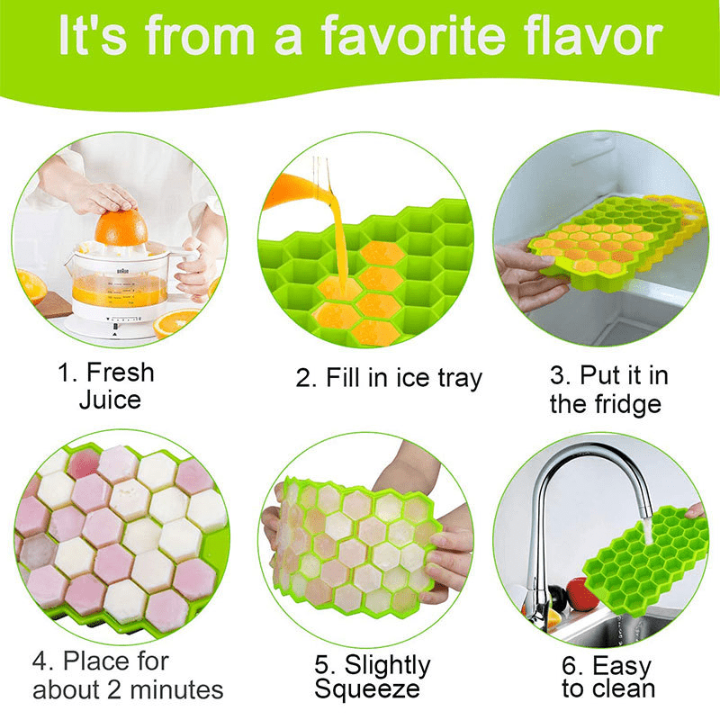 Silicone Ice Tray Honeycomb Design 37 Hexagonal Ice Cubes and Balls