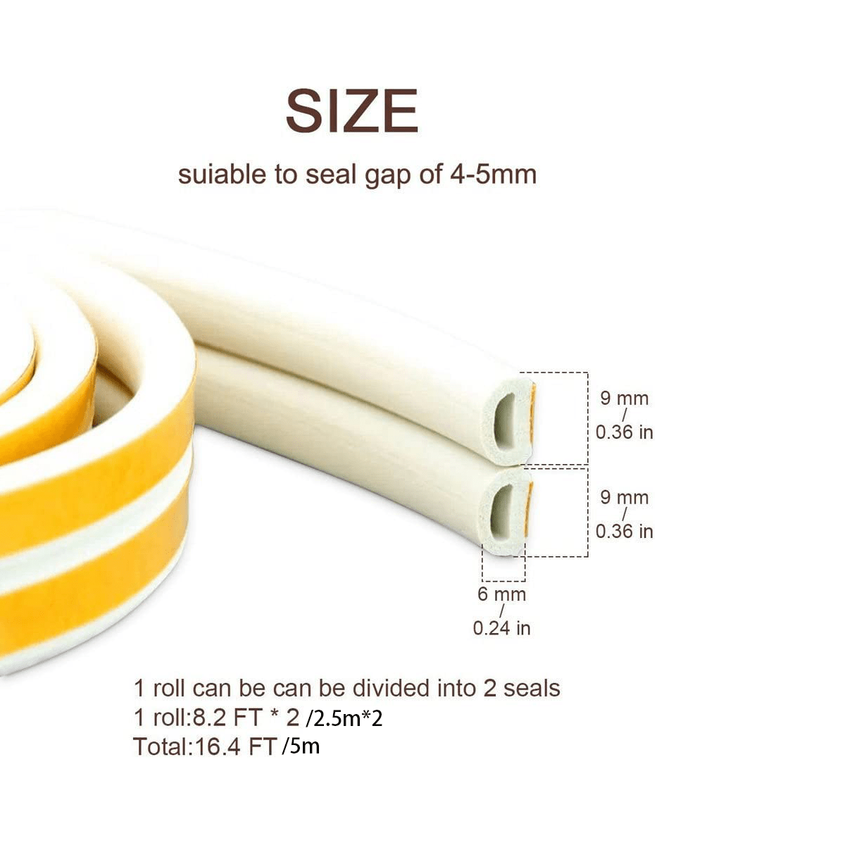 10.06m Rubber Weather Stripping for Doors and Windows Self-Adhesive Insulation Seal Fire Rated 90 Minutes