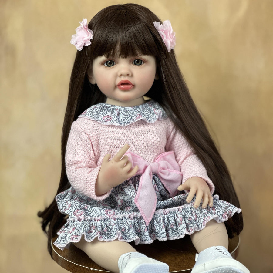 Realistic Reborn Baby Girl Doll 55cm with Long Hair Soft Vinyl Lifelike Toy