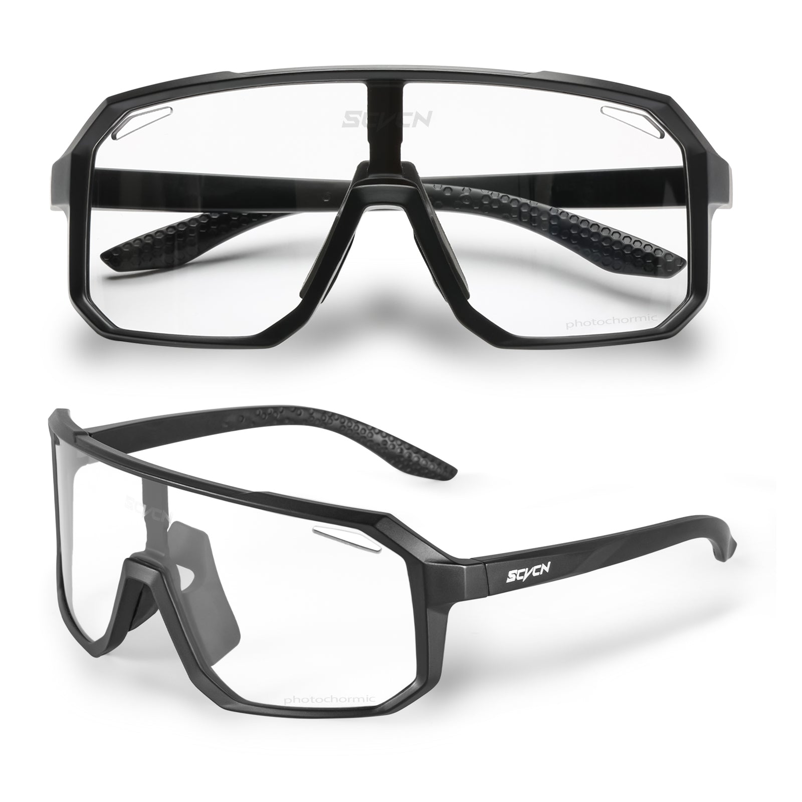 SCVCN Glasses equipped with photochromic lenses specially crafted for cycling, road driving, mountain running, and other outdoor sports. These glasses offer protection against wind for both men and women.